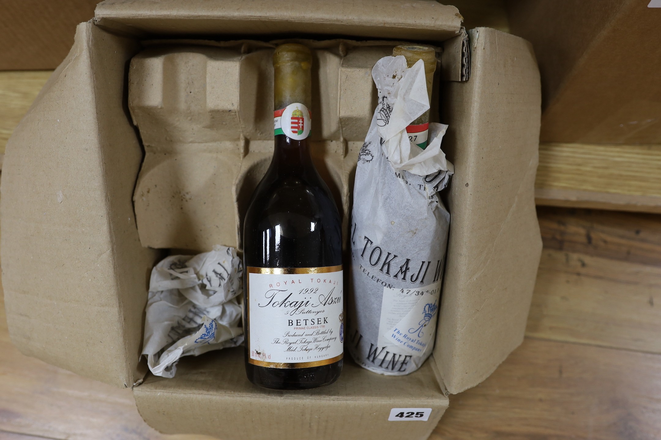 Two boxes of royal Tokaji dessert wine, eleven bottles in total.